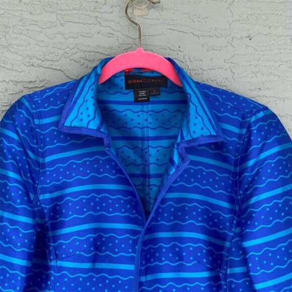 Nina Mclemore Women's Blue Striped Silk Jacket Size 2 Casual Spring - Picture 3 of 11